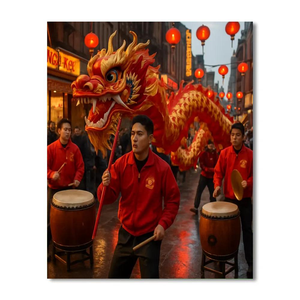 Lunar New Year Dragon Dance Chinatown Singapore Paint by numbers art