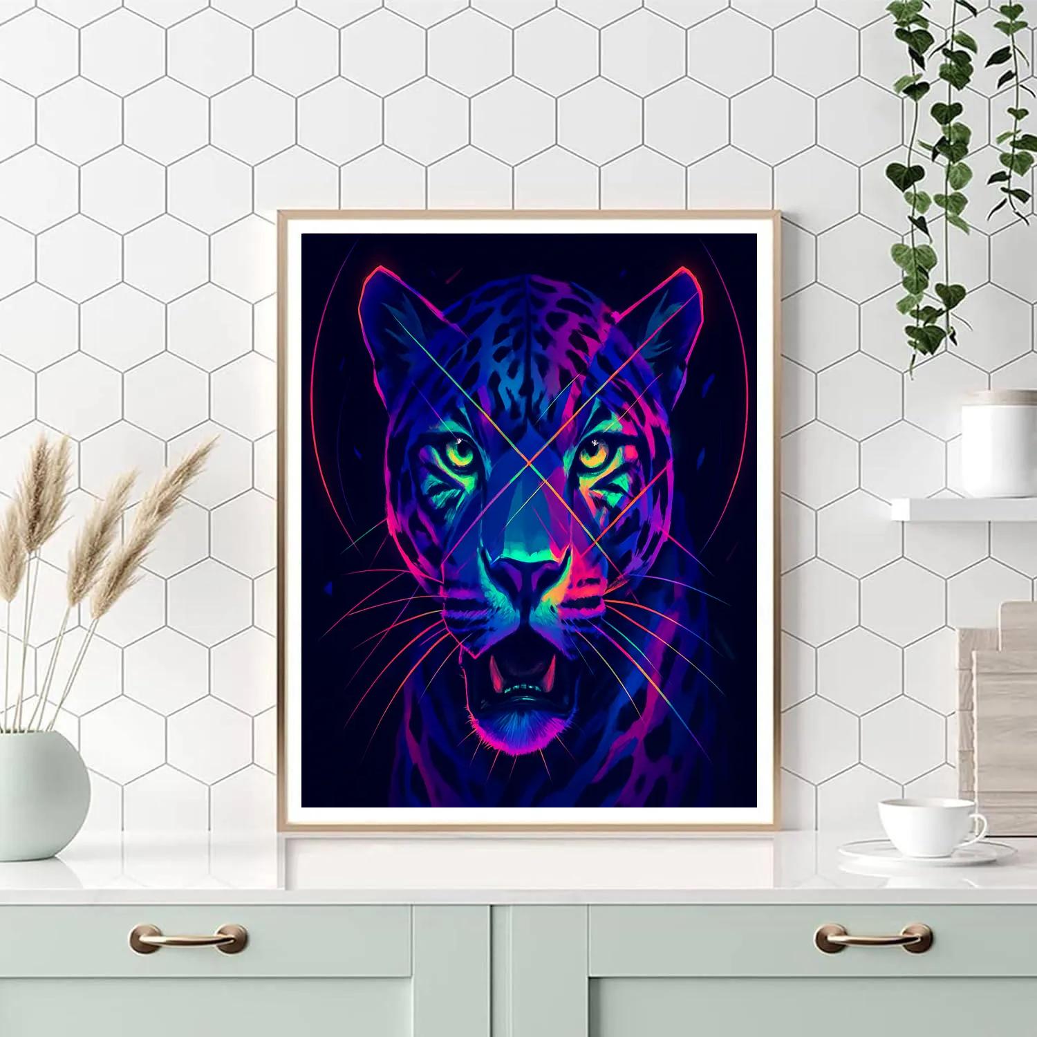 Neon Rift Jaguar Gaze Numbered painting kits