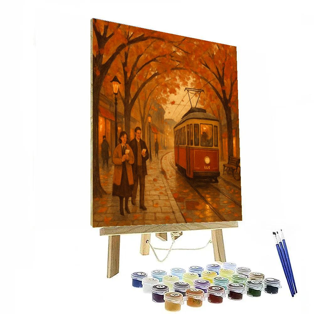Autumn Tram Through The Maple Arcade paint by color