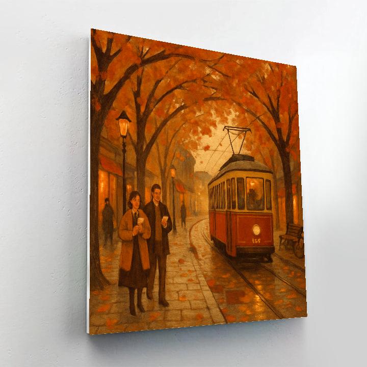 Autumn Tram Through The Maple Arcade paint by color