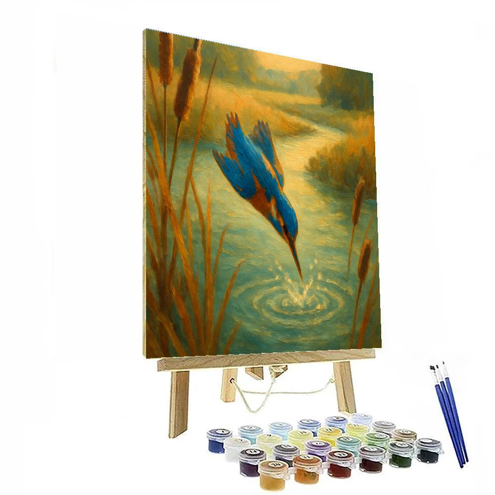 Kingfisher Splash At The Reed Framed Bend paint by color