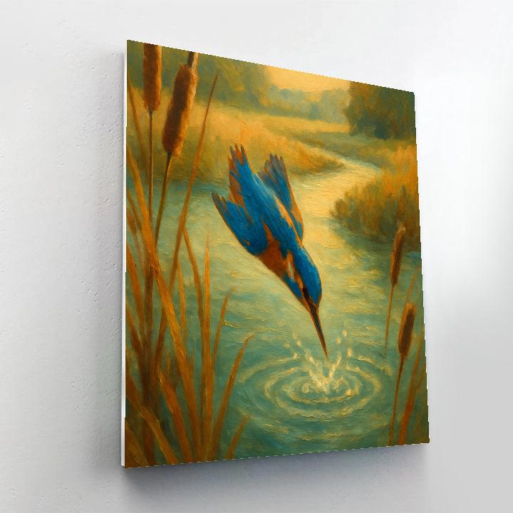 Kingfisher Splash At The Reed Framed Bend paint by color