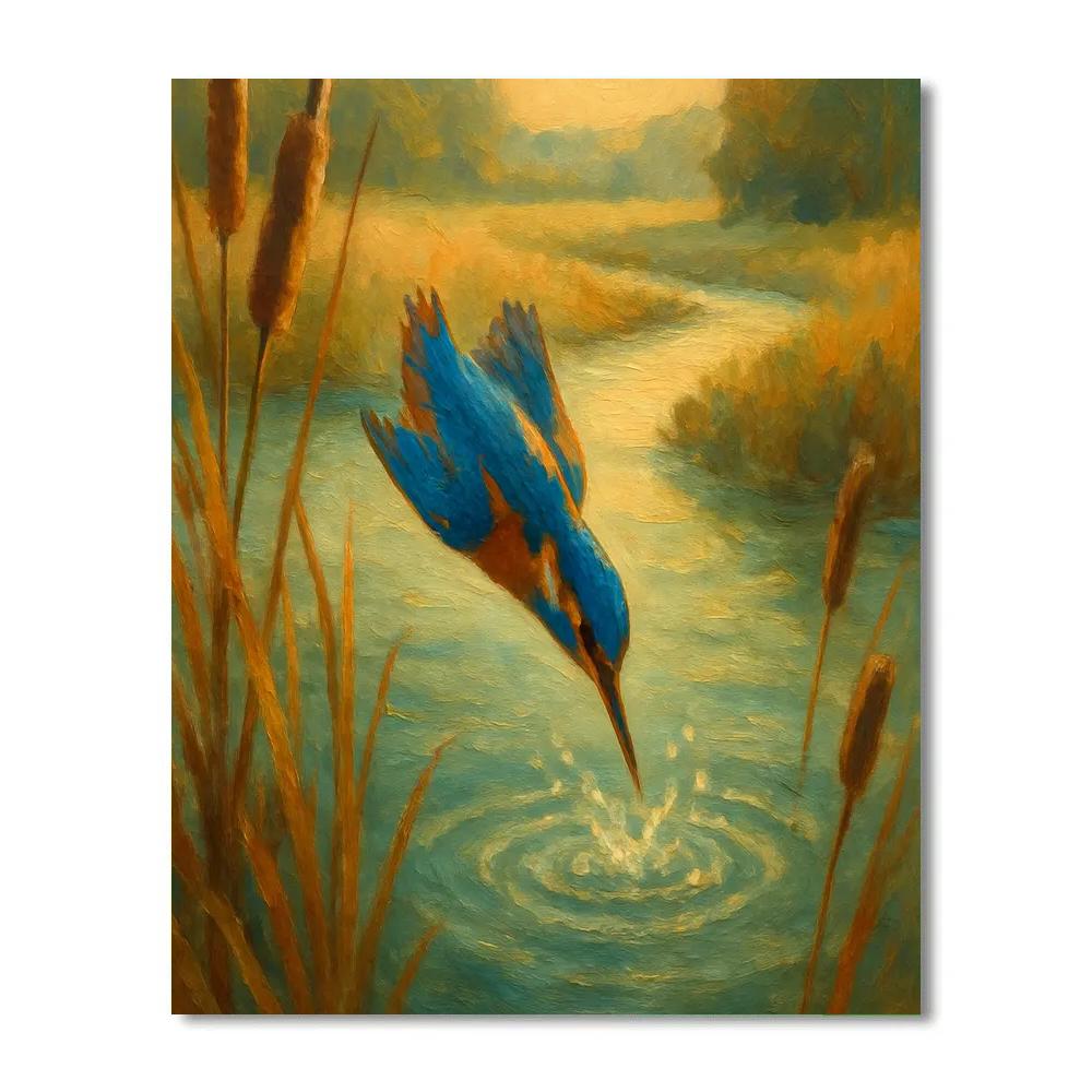 Kingfisher Splash At The Reed Framed Bend paint by color