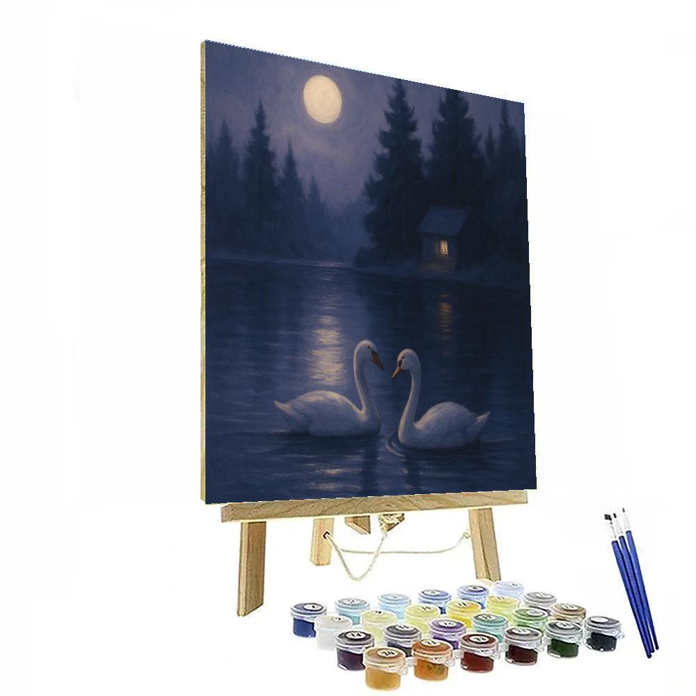 Moonlit Pines And Silver Ripples DIY paint by numbers