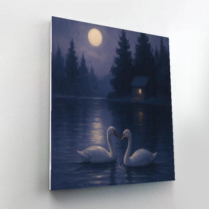 Moonlit Pines And Silver Ripples DIY paint by numbers