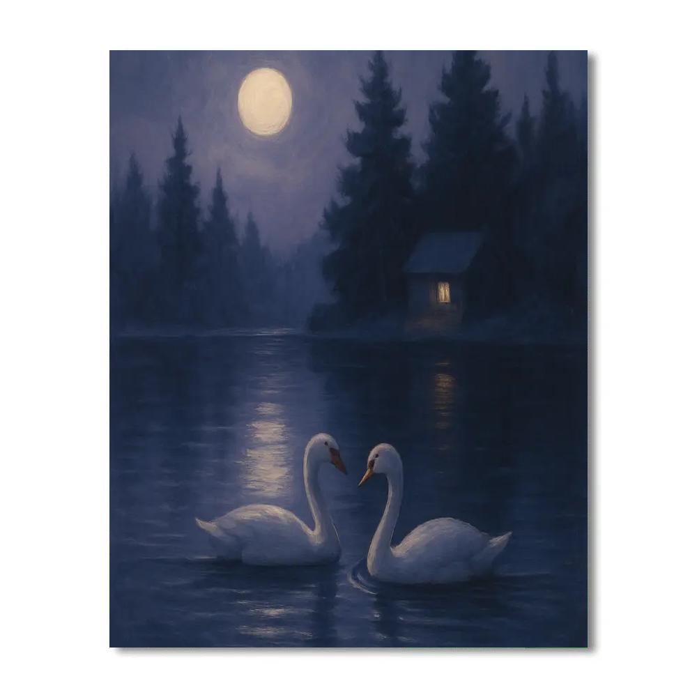 Moonlit Pines And Silver Ripples DIY paint by numbers