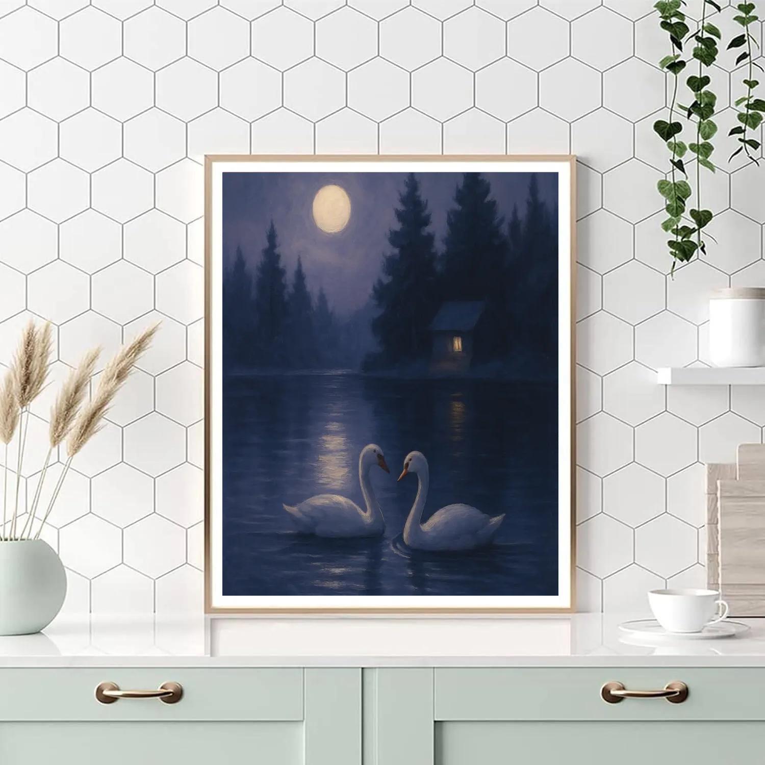 Moonlit Pines And Silver Ripples DIY paint by numbers