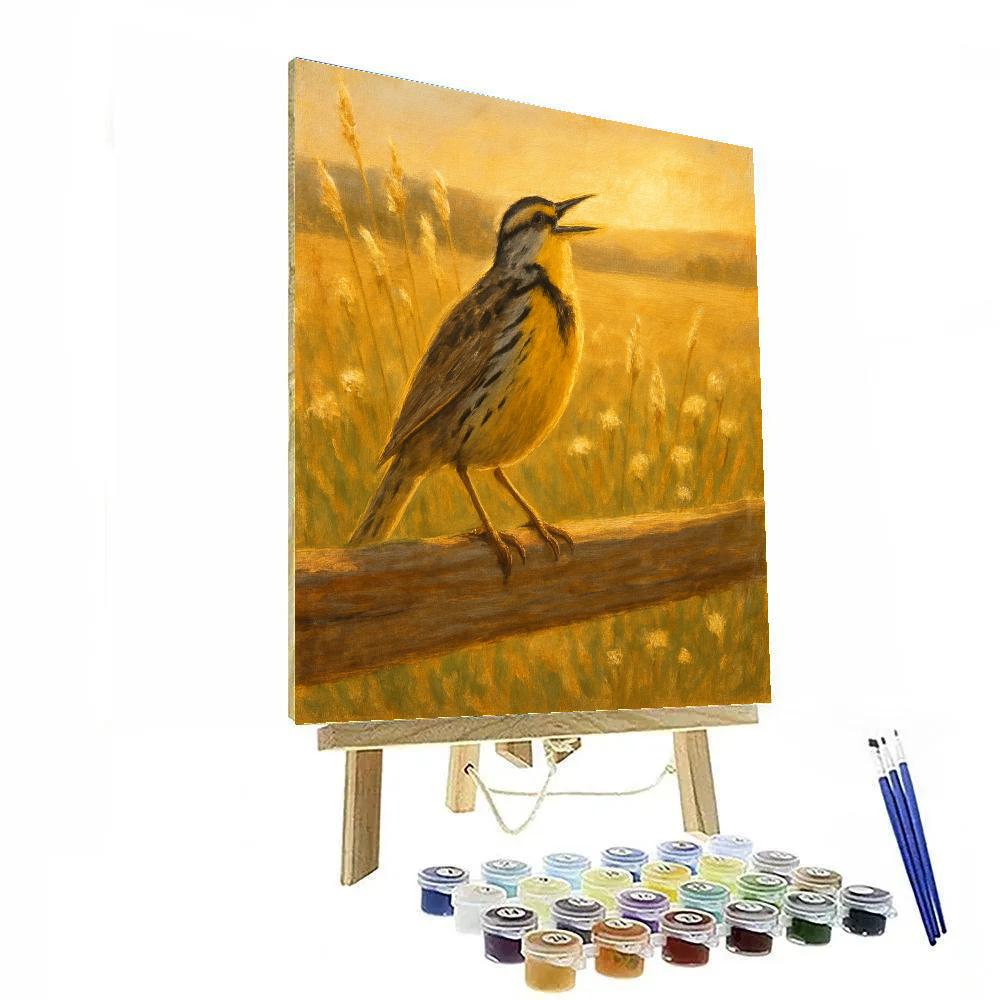 Golden Meadow Lark On A Sun Warmed Fence Rail painting number kit