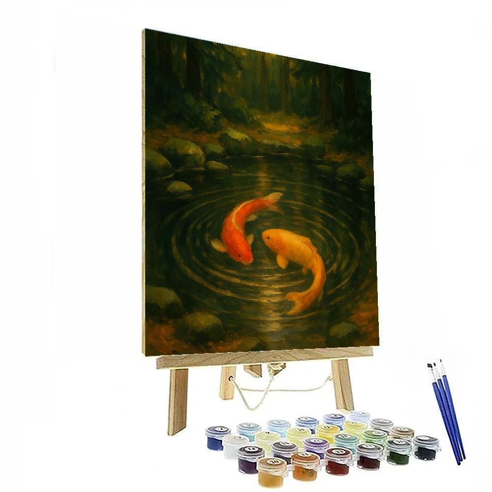 Golden Koi Pond At Forest Edge paint by number