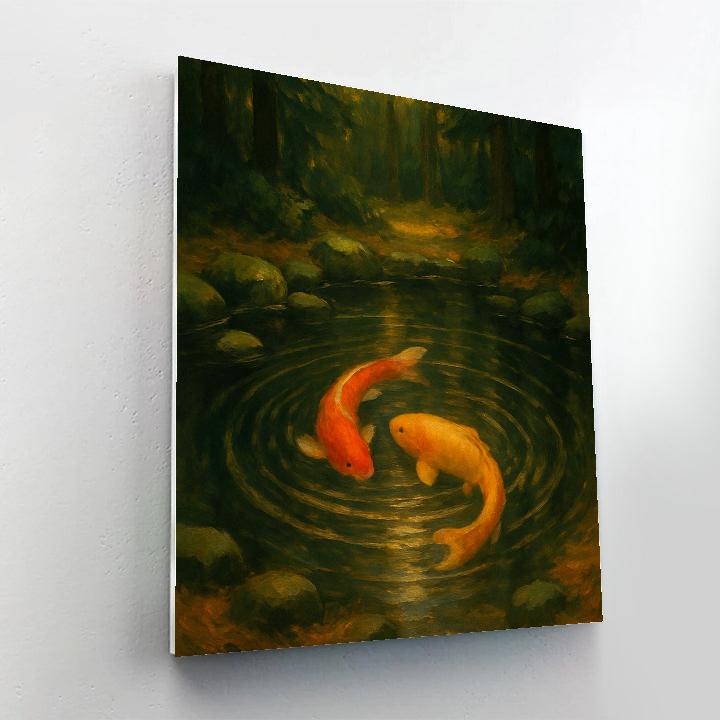 Golden Koi Pond At Forest Edge paint by number