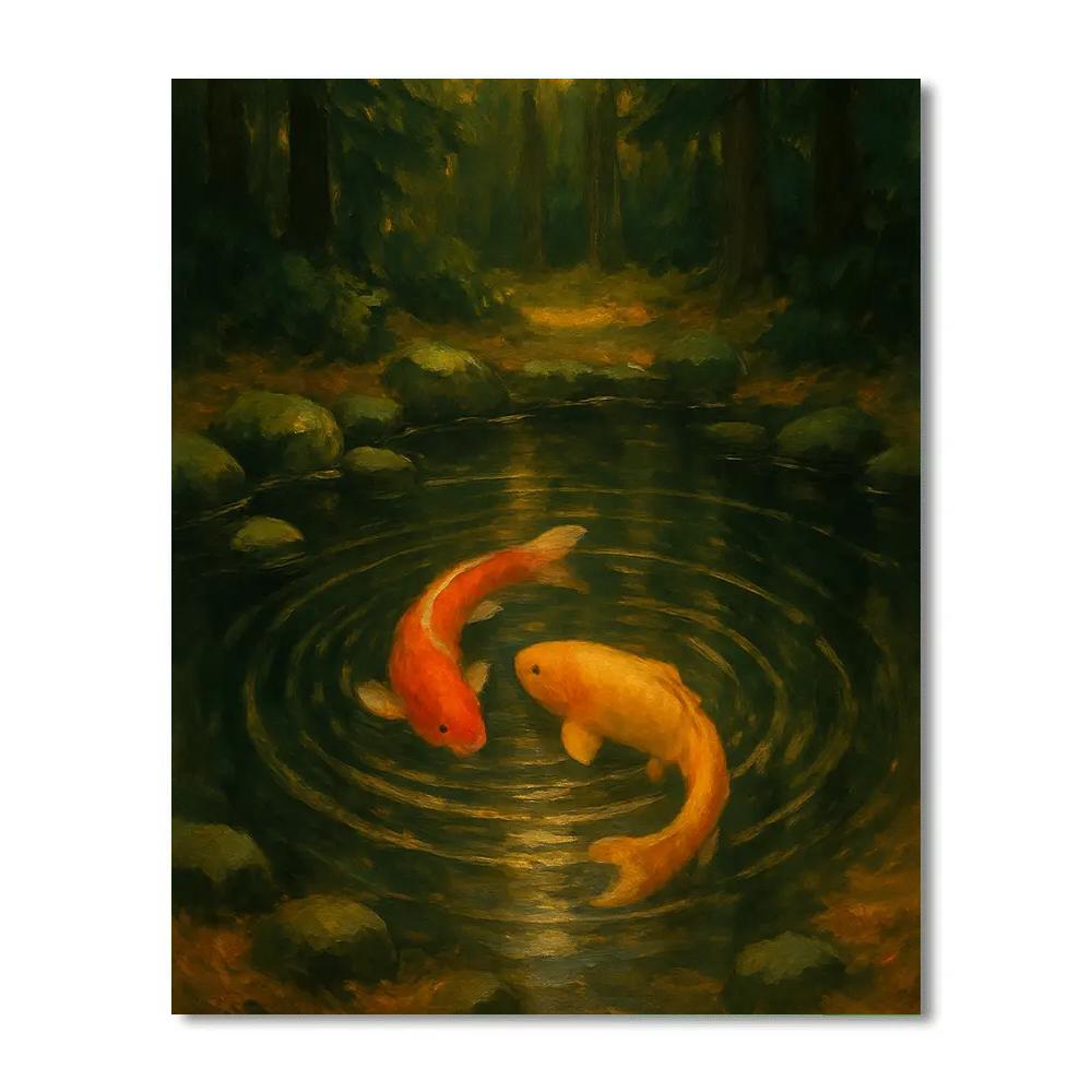 Golden Koi Pond At Forest Edge paint by number