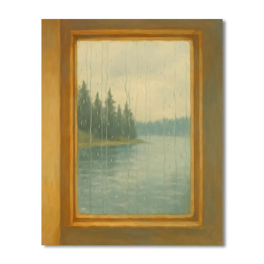 Rainy Lake Window View Comfort paint by numbers