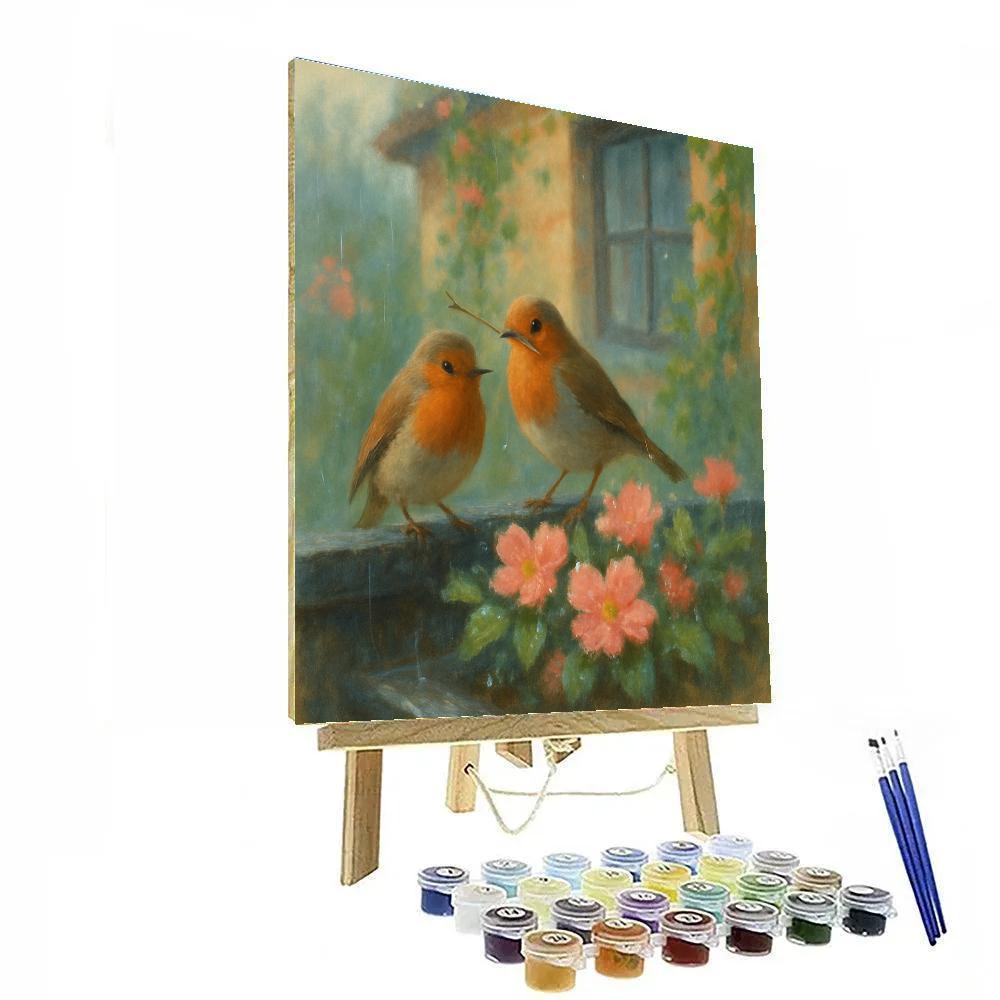 Spring Windowbox Robins After A Rain Shower paint by color