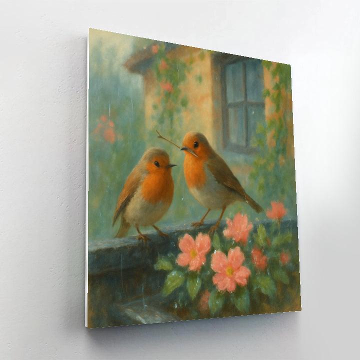 Spring Windowbox Robins After A Rain Shower paint by color