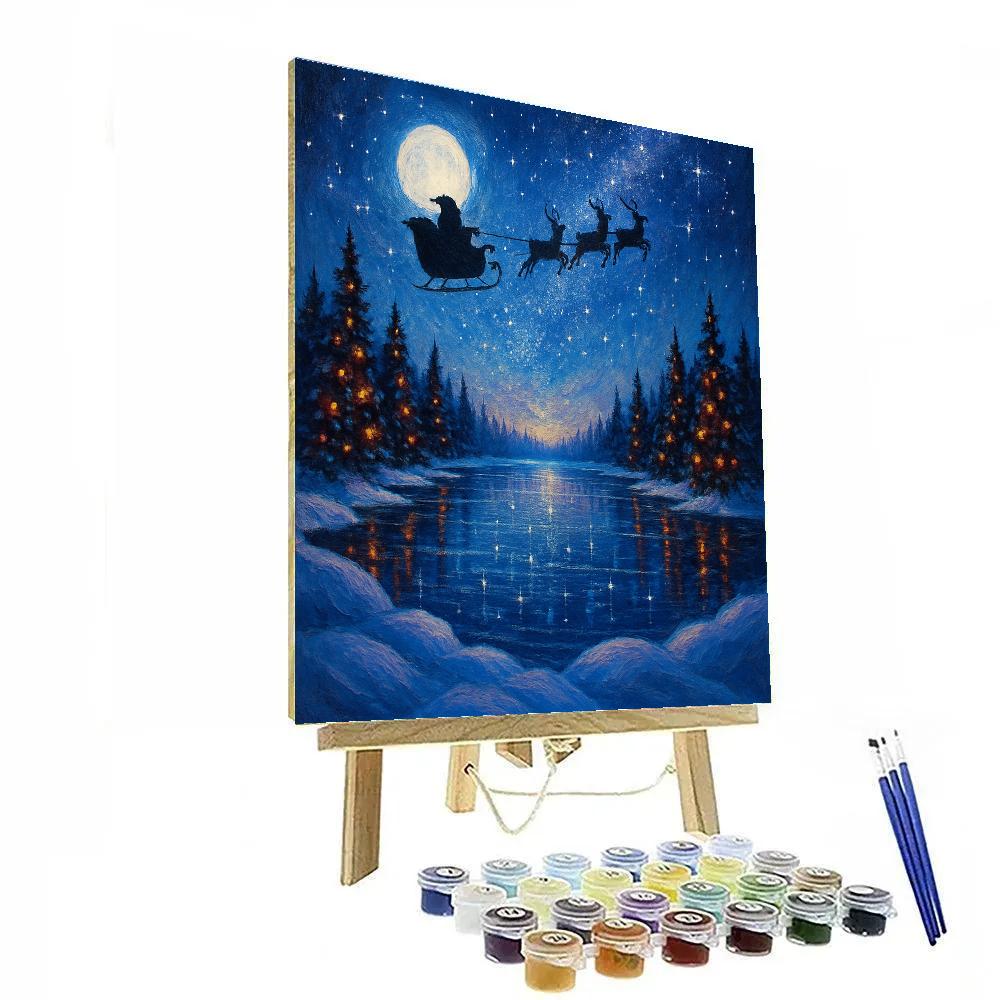 Midnight Sleigh Over Crystal Constellation Lake paint by number
