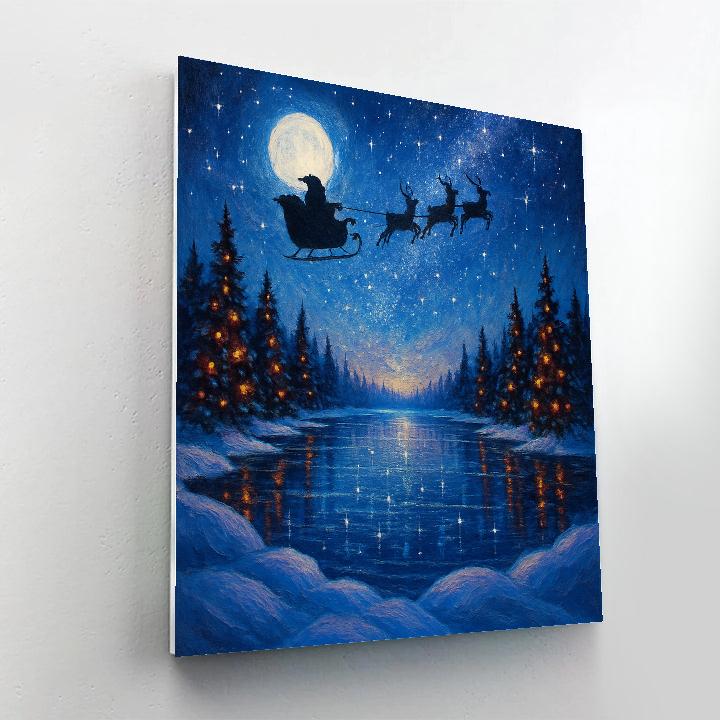 Midnight Sleigh Over Crystal Constellation Lake paint by number