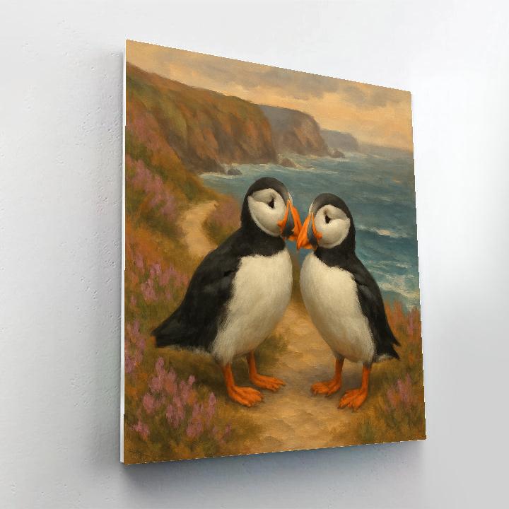 Coastal Puffins On The Heather Cliff Path paint by numbers