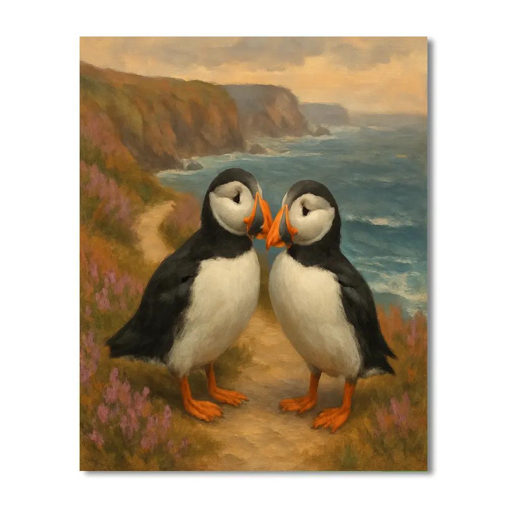 Coastal Puffins On The Heather Cliff Path paint by numbers
