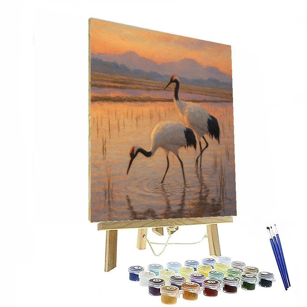 Evening Crane Pair In The Rice Field Mirror paint by numbers