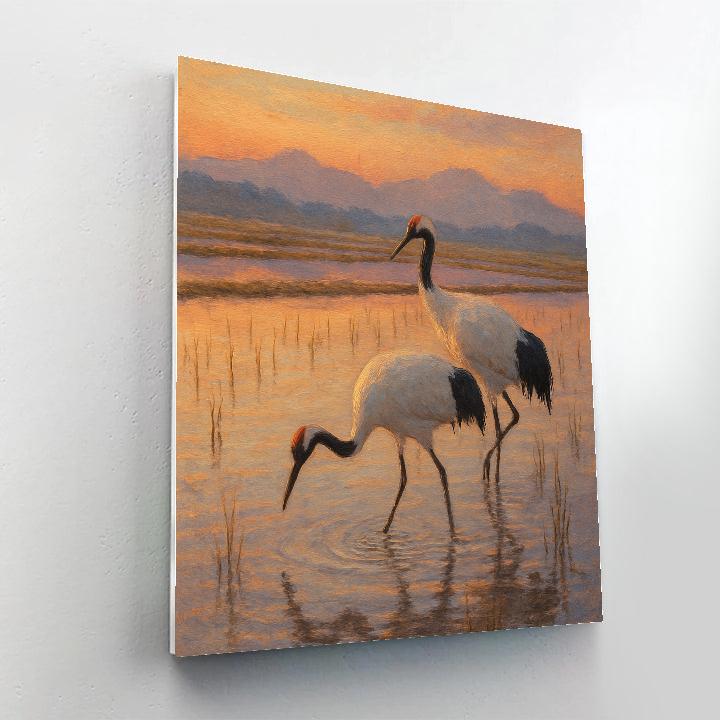 Evening Crane Pair In The Rice Field Mirror paint by numbers