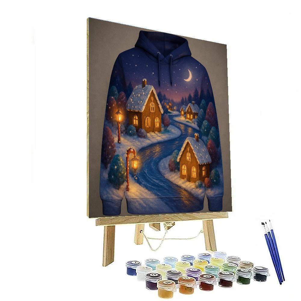 Galactic Gingerbread Village By Moonlit River Number painting