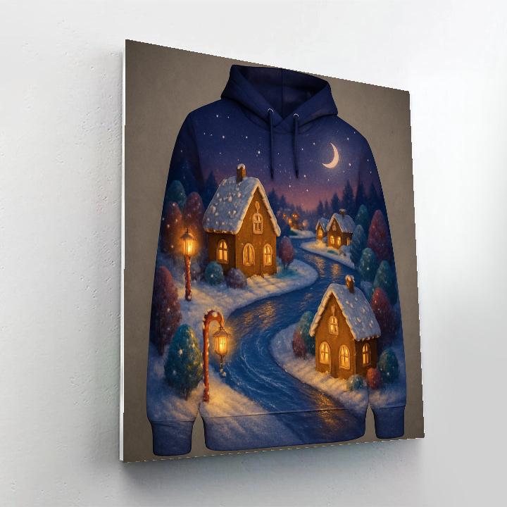 Galactic Gingerbread Village By Moonlit River Number painting