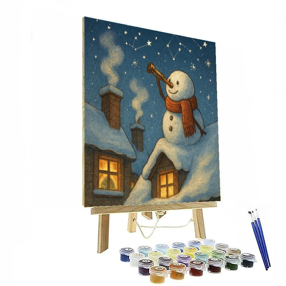 Stargazing Snowman On The Rooftop paint by number