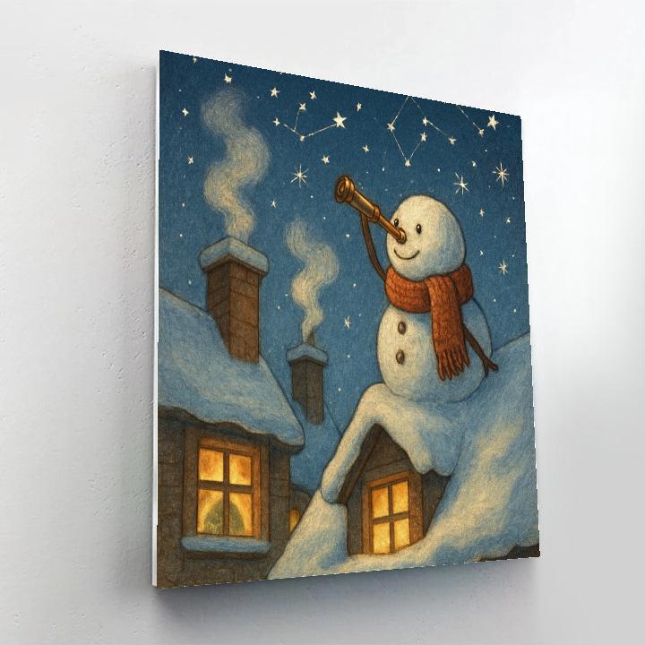 Stargazing Snowman On The Rooftop paint by number