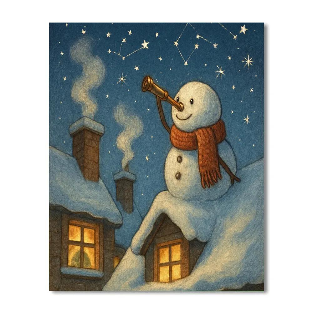 Stargazing Snowman On The Rooftop paint by number