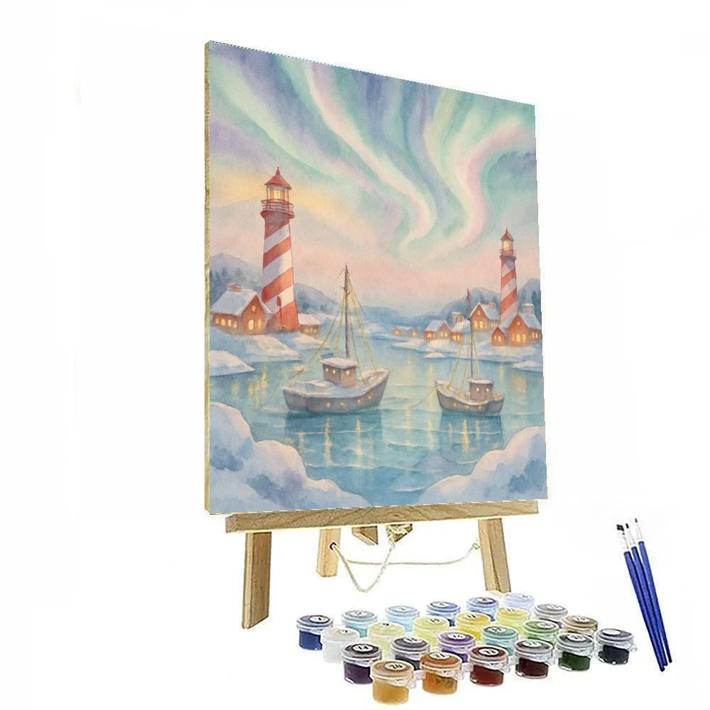 Northern Lights Over Candy Cane Harbor Number painting