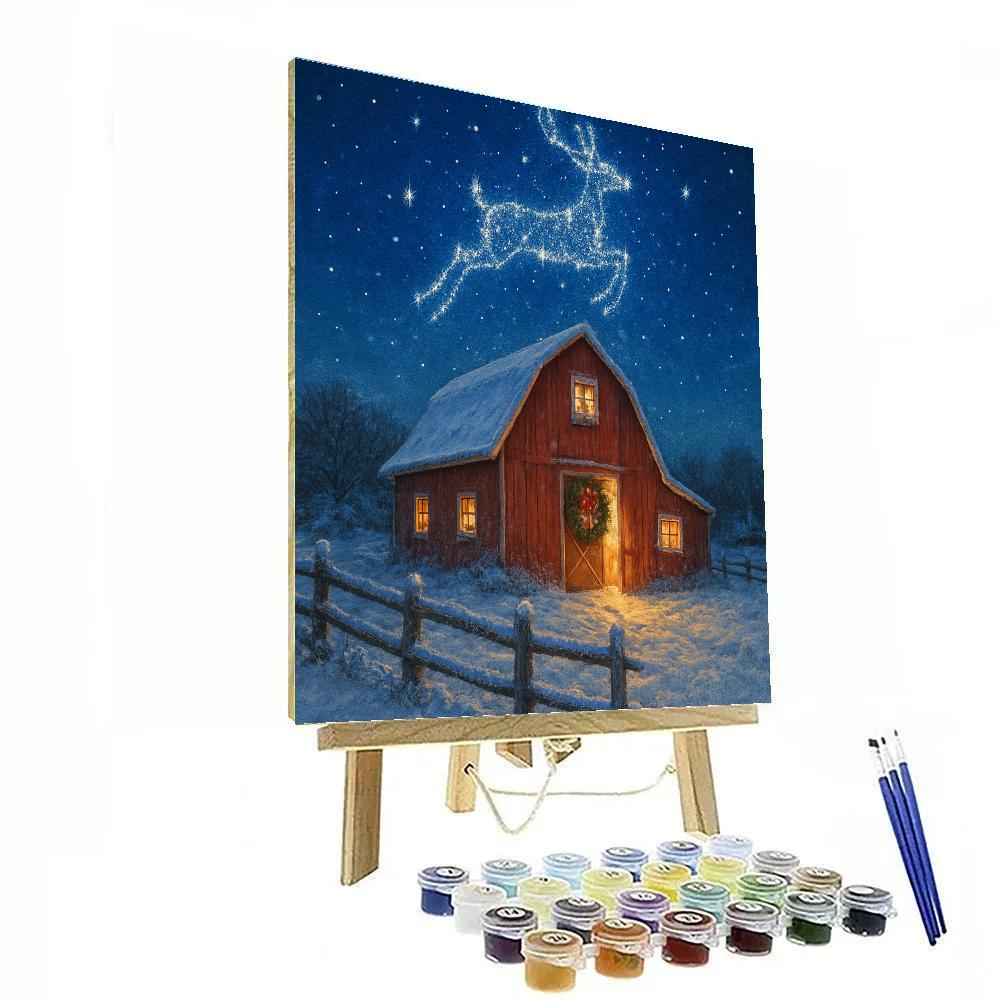 Reindeer Constellation Over Winter Barn paint by numbers
