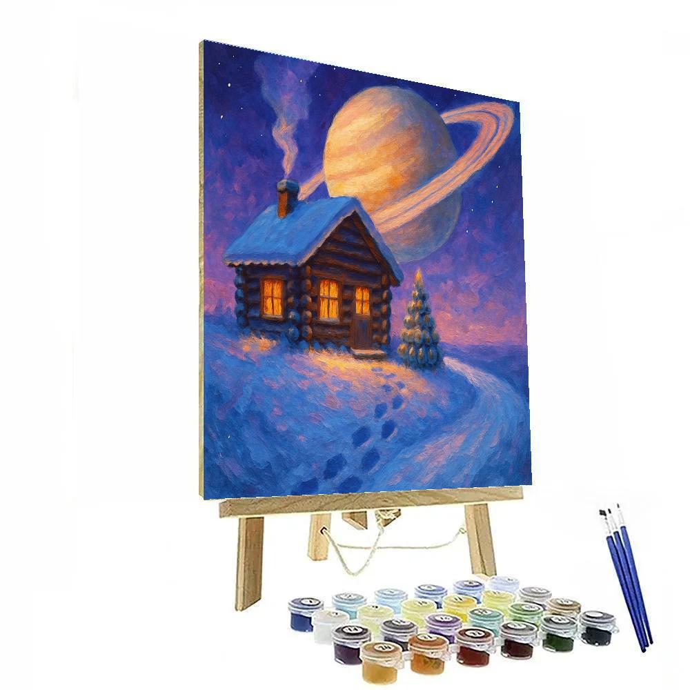 Snowy Cabin On The Ringed Planet DIY paint by numbers