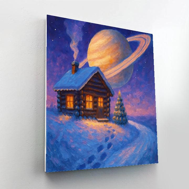 Snowy Cabin On The Ringed Planet DIY paint by numbers