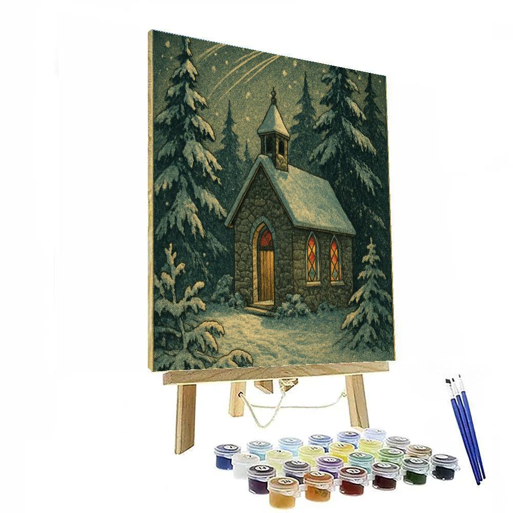 Christmas Meteors Over Forest Chapel Paint by numbers art