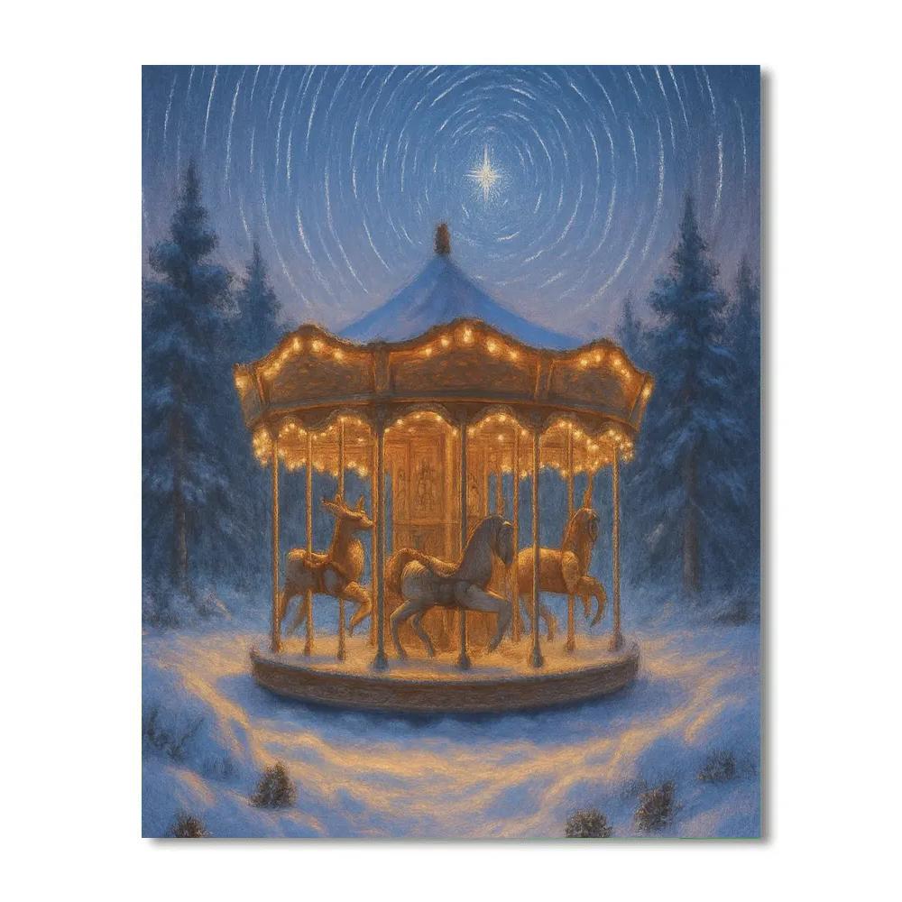 Star Trail Over Evergreen Carousel paint by color