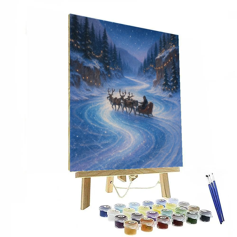 Reindeer Sleigh Over Frozen Galaxy River Paint by numbers kits