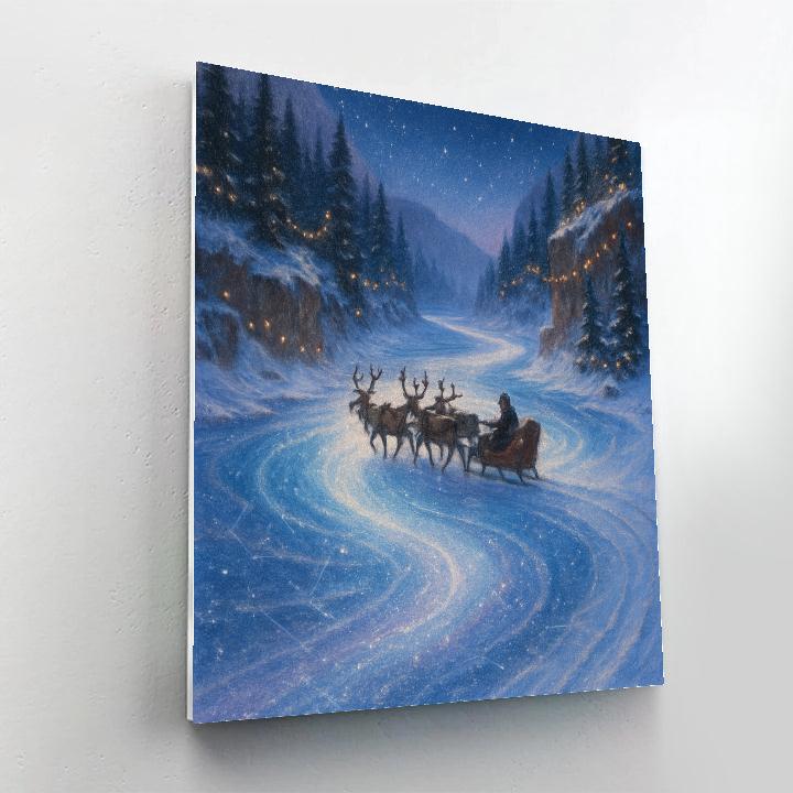 Reindeer Sleigh Over Frozen Galaxy River Paint by numbers kits