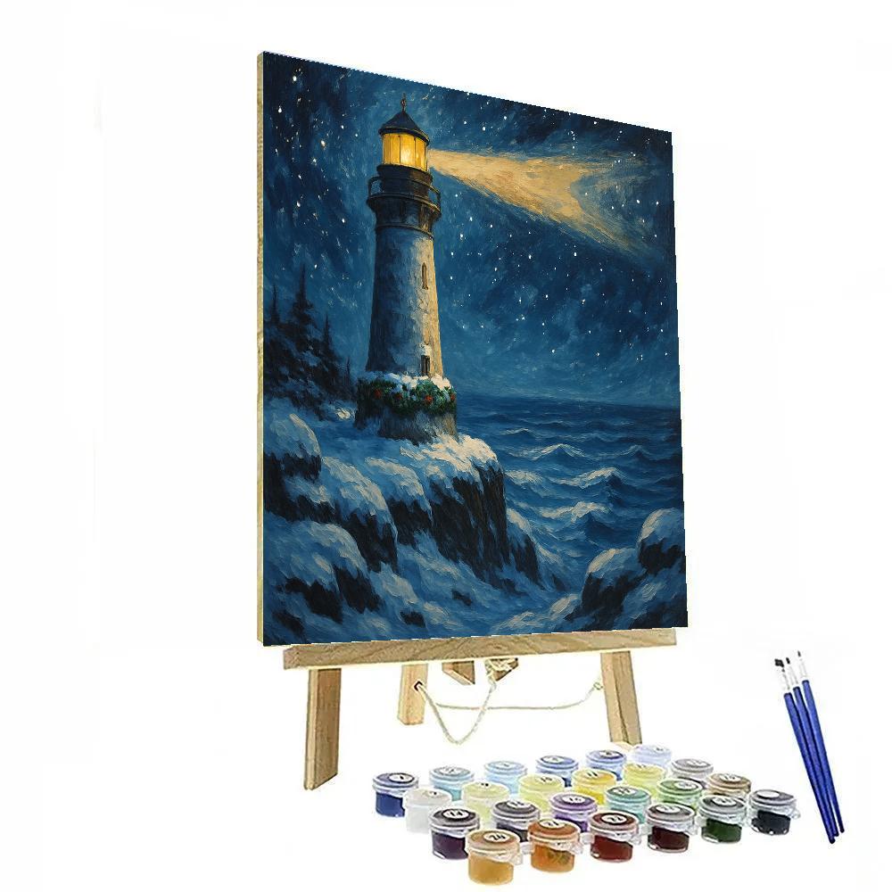 Snowy Lighthouse At The Edge Of The Stars Paint by numbers art