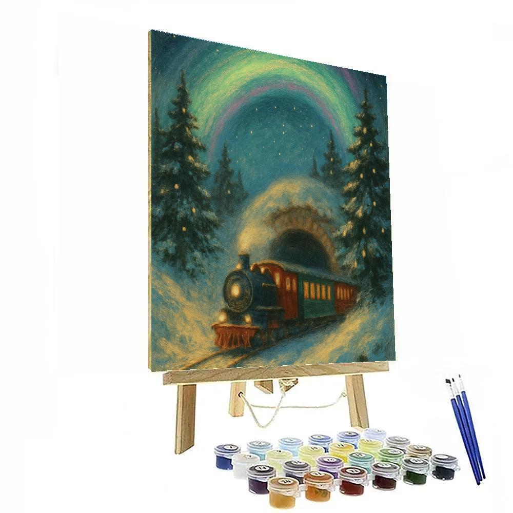 Christmas Train Through The Aurora Tunnel Paint by numbers kits