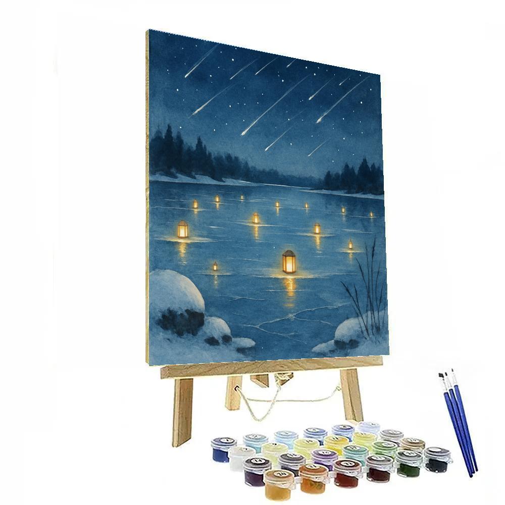 Falling Stars Over Frozen Lantern Lake paint by numbers