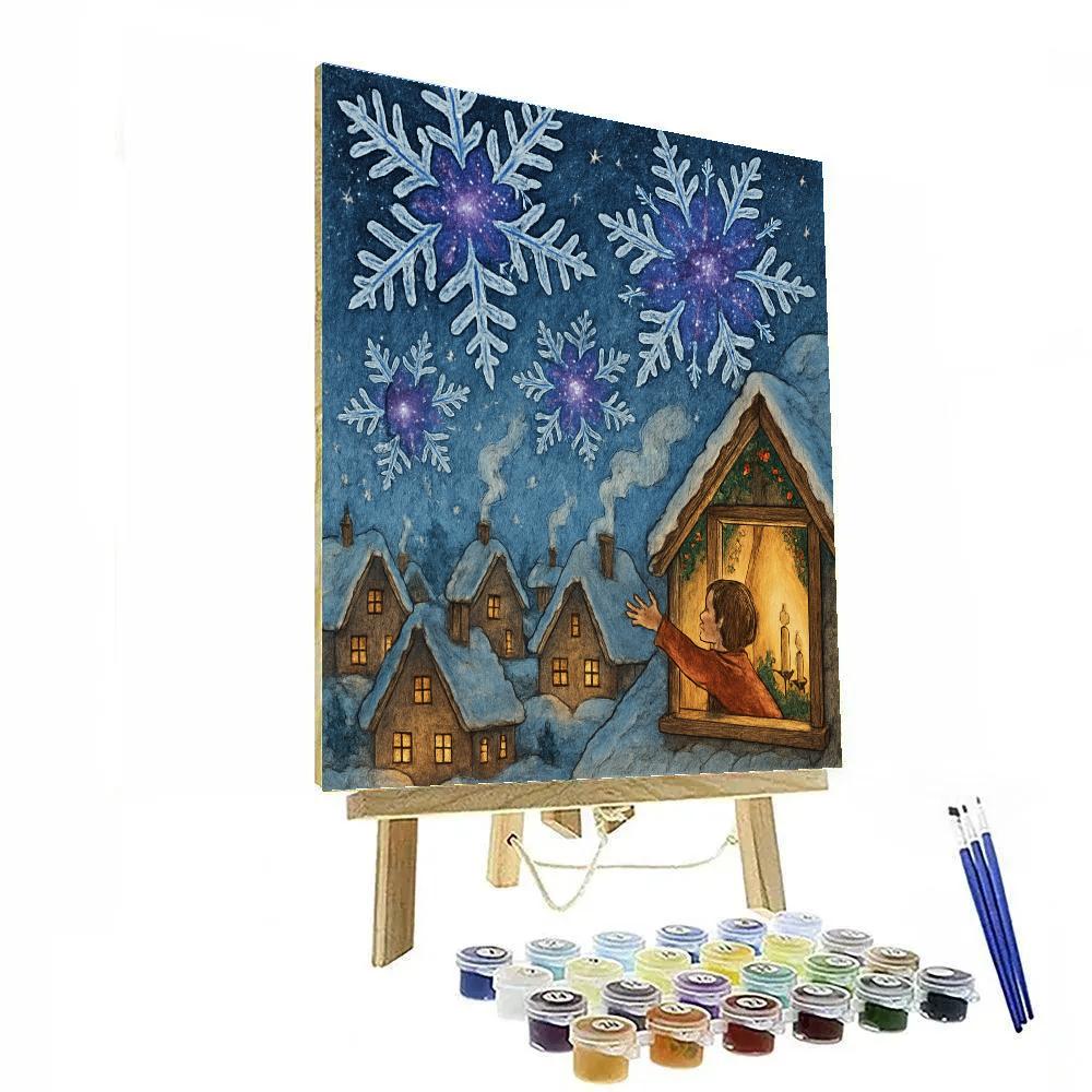 Galactic Snowflake Over Village Rooftops Numbered painting kits