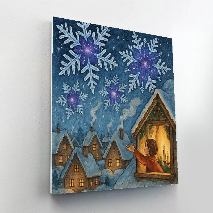 Galactic Snowflake Over Village Rooftops Numbered painting kits
