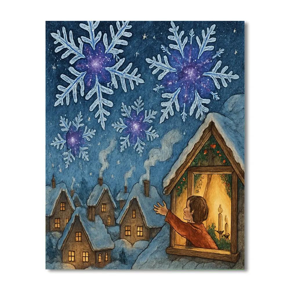 Galactic Snowflake Over Village Rooftops Numbered painting kits