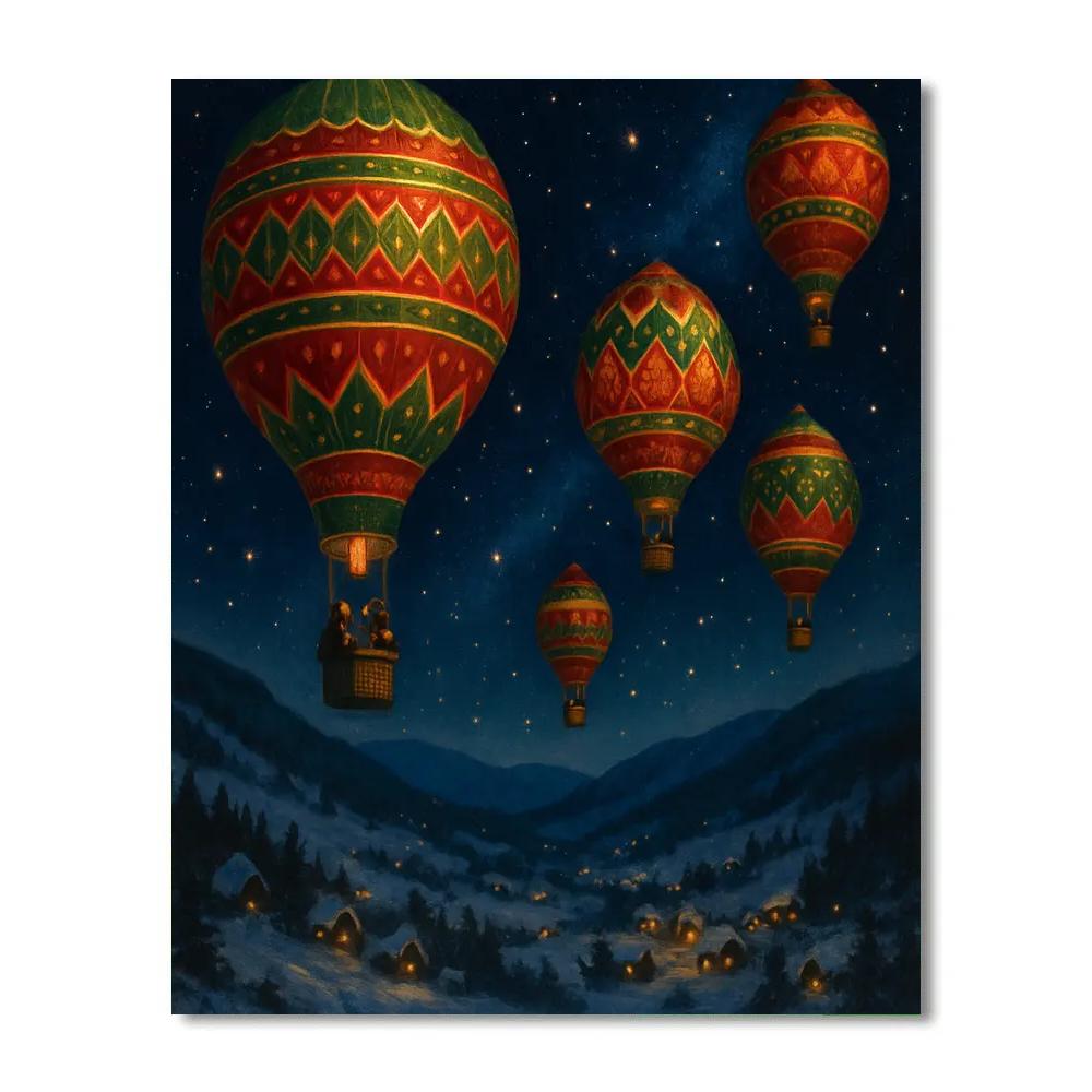 Christmas Hot Air Balloons In The Starfield Numbered painting kits