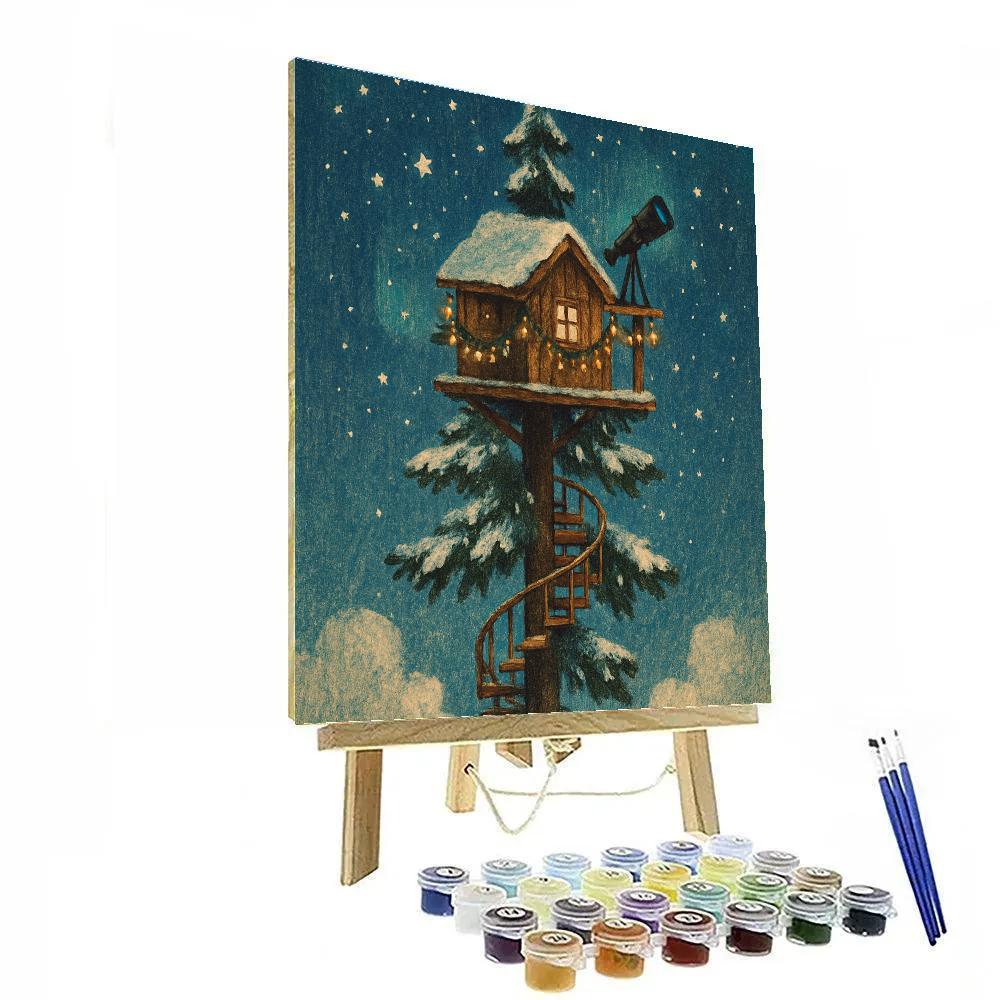 Winter Observatory Treehouse Above The Clouds Paint by numbers kits