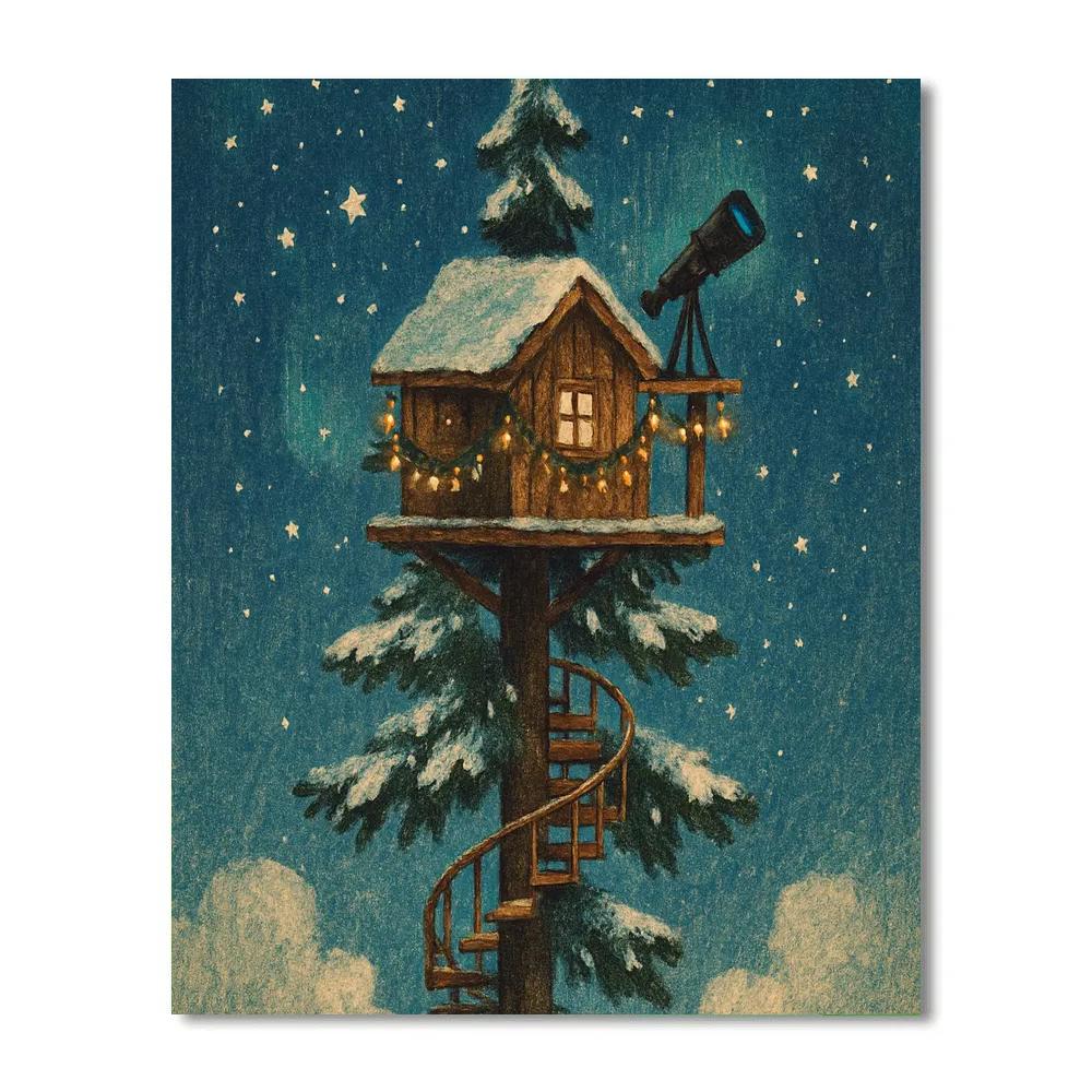 Winter Observatory Treehouse Above The Clouds Paint by numbers kits