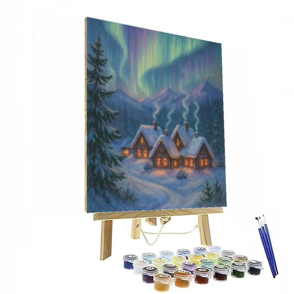 Christmas Aurora Over Mountain Village Numbered painting kits