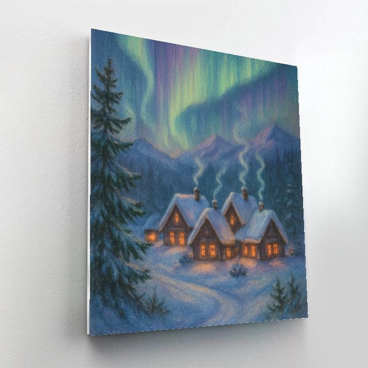 Christmas Aurora Over Mountain Village Numbered painting kits