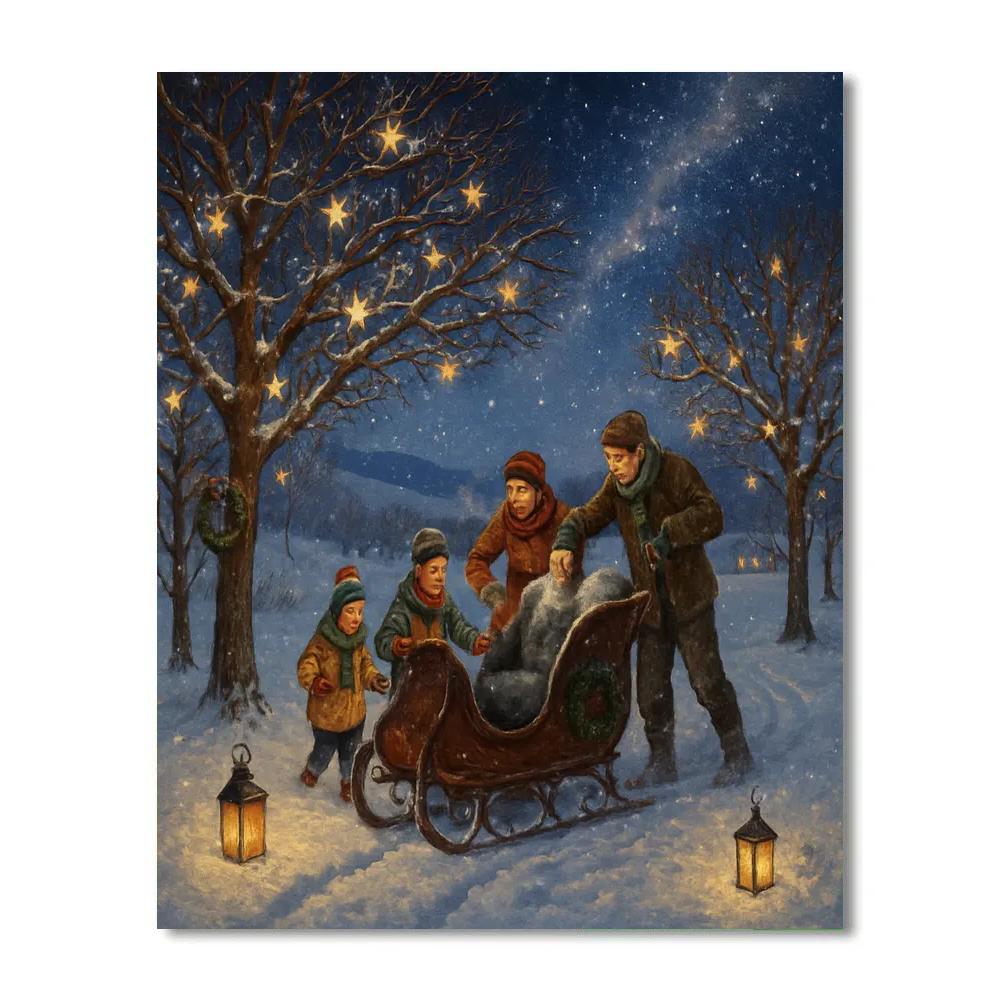 Candlelit Sleigh Stop In The Snowy Galaxy Orchard paint by color