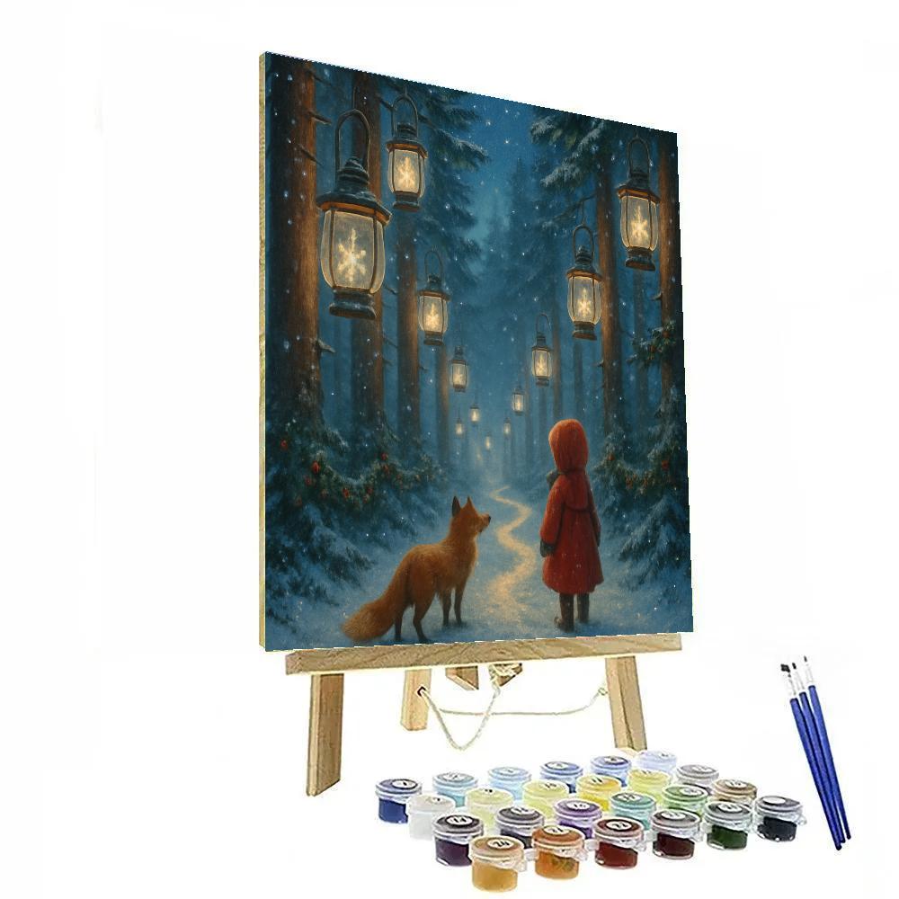 Frozen Lantern Forest At Polar Midnight Paint by numbers art